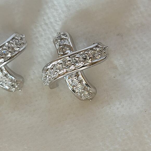 Sterling Silver CZ Earrings 1 Inch Criss Cross X Studs Sparkle Jewelry - Picture 8 of 10